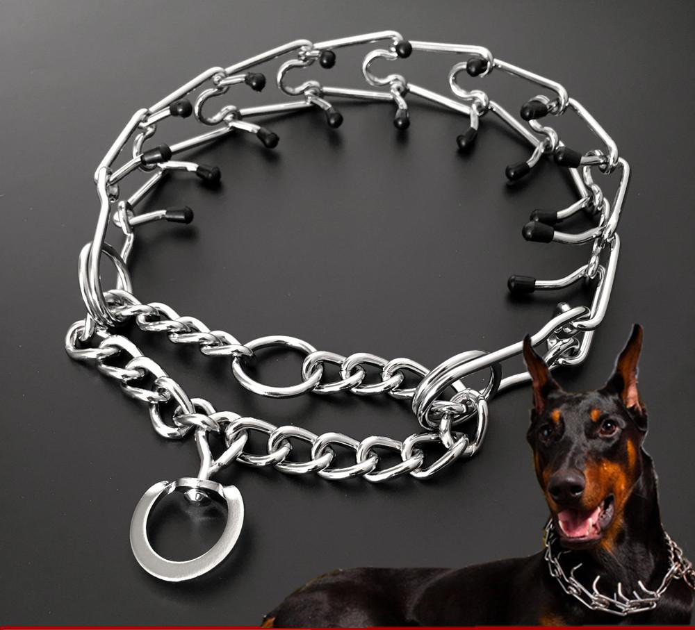 Chrome Plated Pinch Dog Collar Choke Chain Dog Training Necklace Rubber Tips Guardian