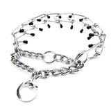 Chrome Plated Pinch Dog Collar Choke Chain Dog Training Necklace Rubber Tips Guardian