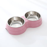Double Pet Bowls Food Water Feeder Stainless Steel