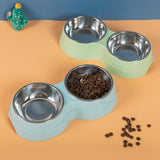 Double Pet Bowls Food Water Feeder Stainless Steel