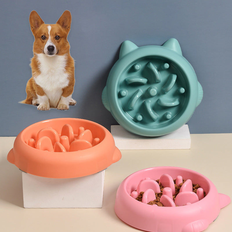 Pet Anti Choking Gulping Slow Feeder Dish Bowl Eating Plate