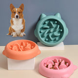 Pet Anti Choking Gulping Slow Feeder Dish Bowl Eating Plate