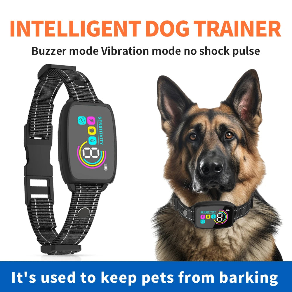 Smart Automatic Anti Barking Dog Collar Rechargeable Bark Stopper HD Digital Display IP67 Waterproof Collar