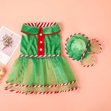 Pet Green Gauze Skirt Hat Suit Holiday Clothing