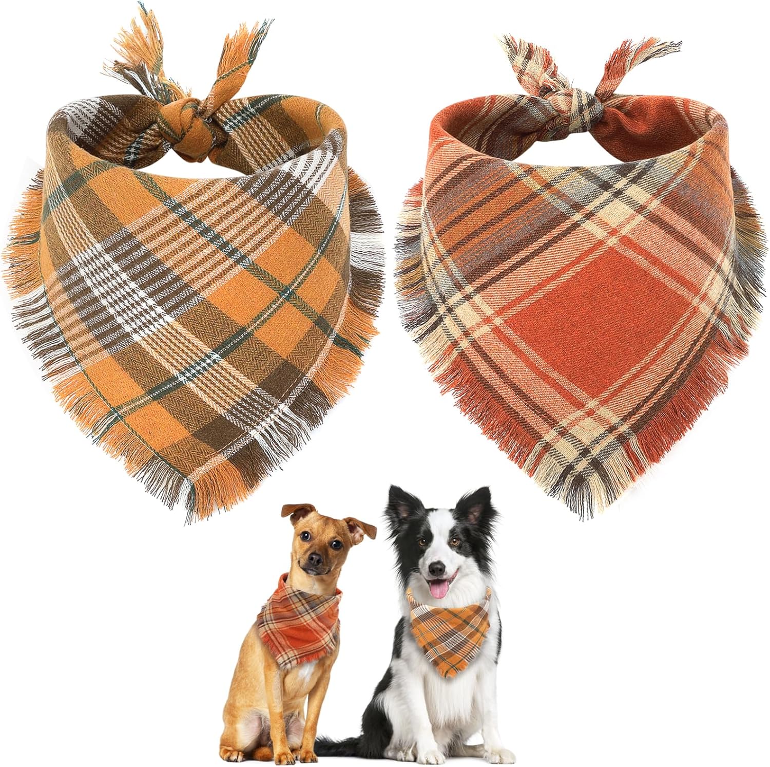 Pet Bandana With Tassels Edges Classic Plaid Triangle Scarf