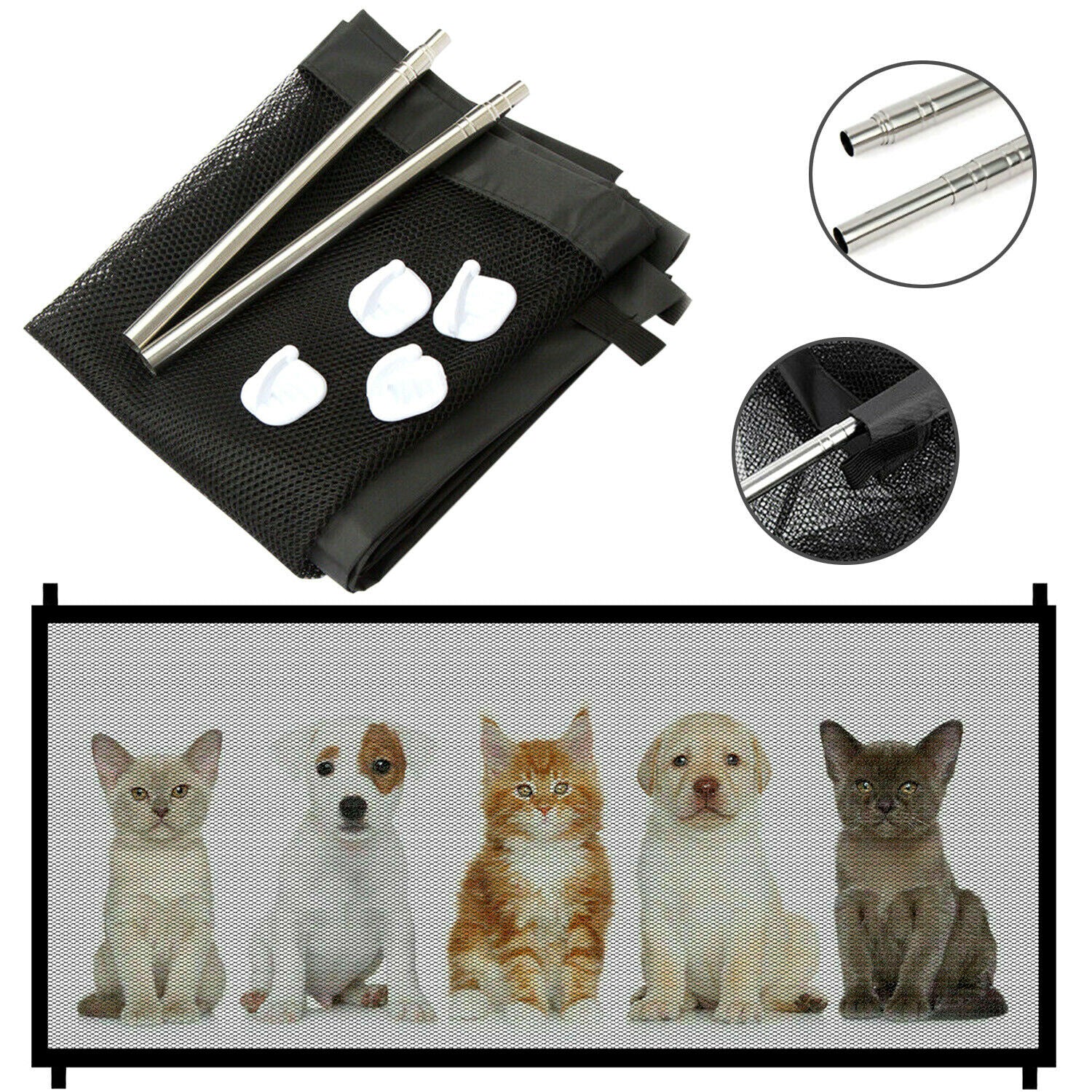 Pets Baby Safety Gate Mesh Fence Magic Portable Guard Net Stairs Doors