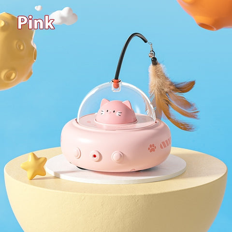 Electric UFO Cat Teaser Stick With Bell Training Replaceable Feather