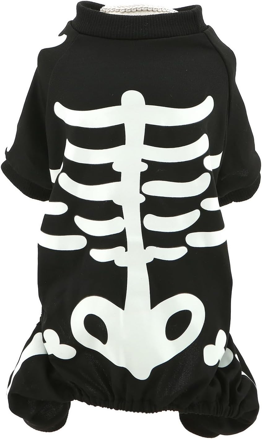 Halloween Glow In The Dark Skeleton Jumpsuit Puppy Pajamas Breathable Stretchy Cosplay Party Apparel