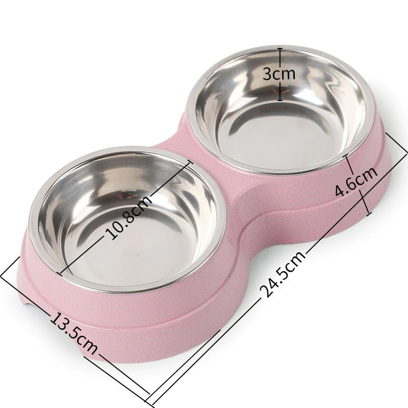 Double Pet Bowls Food Water Feeder Stainless Steel