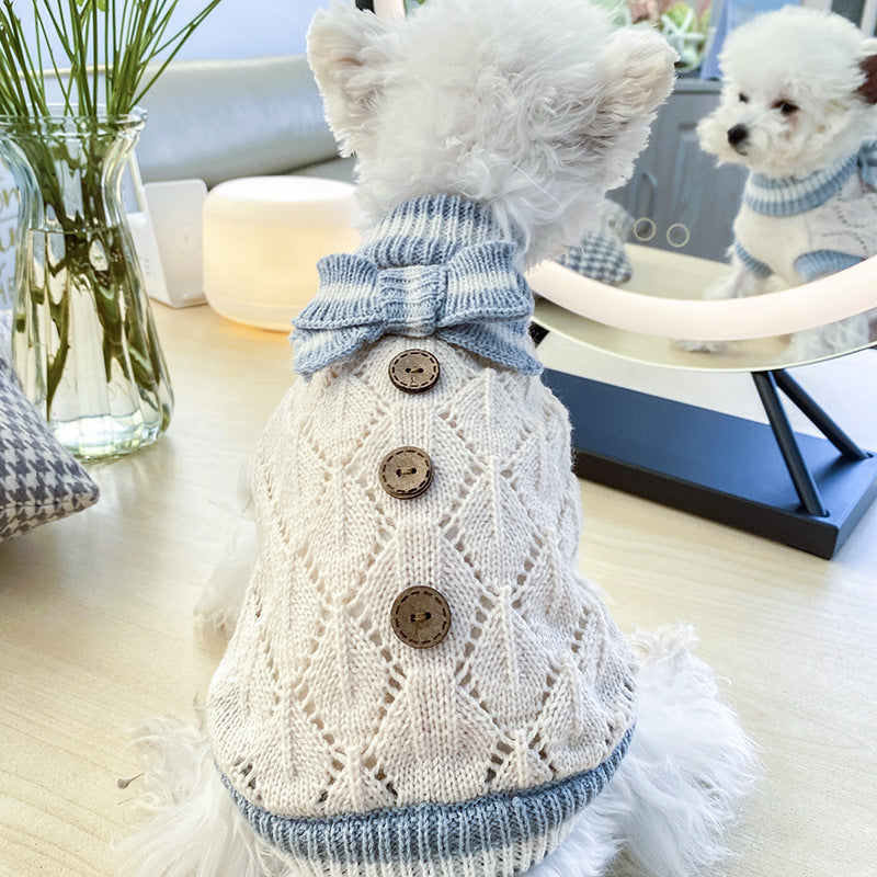 Bowknot Hollow Knit Pet Sweater