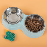 Double Pet Bowls Food Water Feeder Stainless Steel