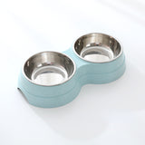 Double Pet Bowls Food Water Feeder Stainless Steel