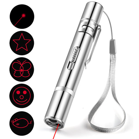 Laser Pointer Cat/Dog Toy, Red Dot LED Light Pointer, Long Range 5 Modes Laser Projection Playpen - USB Recharge