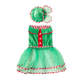 Pet Green Gauze Skirt Hat Suit Holiday Clothing