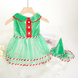 Pet Green Gauze Skirt Hat Suit Holiday Clothing