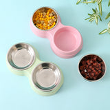 Double Pet Bowls Food Water Feeder Stainless Steel