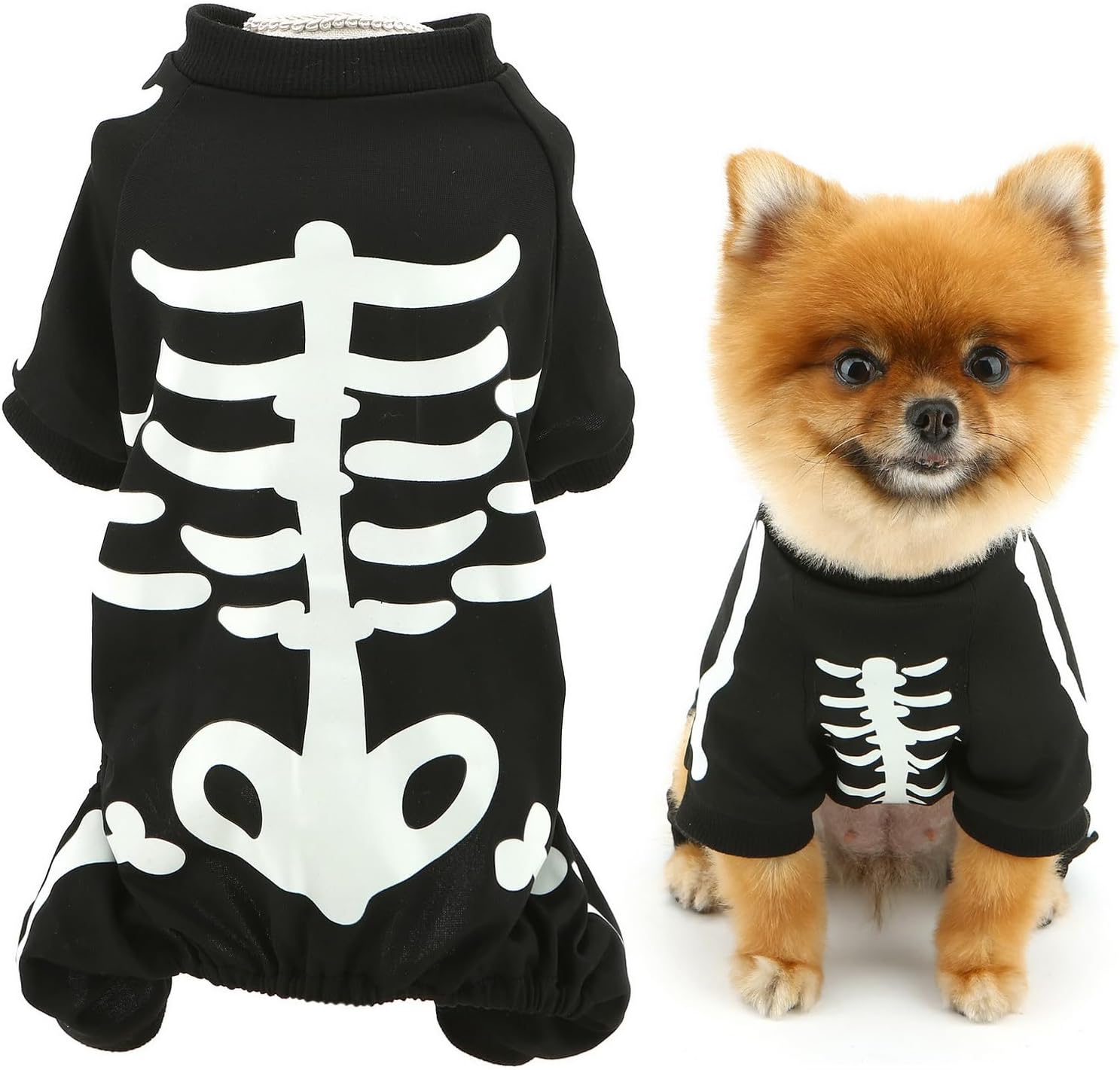 Halloween Glow In The Dark Skeleton Jumpsuit Puppy Pajamas Breathable Stretchy Cosplay Party Apparel