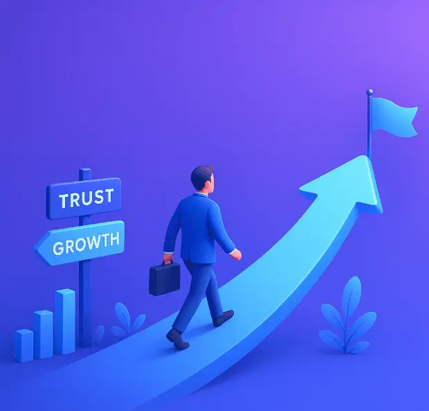 Illustration of business growth with an upward arrow for about us section of DigiPup Studio